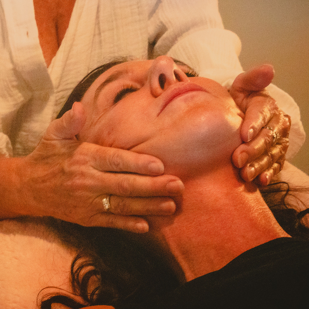 Facial Massage during ear coning session with Jodie Wilson of Coning Care with Tachyon